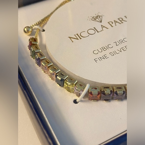 Nicola Parisi Adjustable Rainbow Cubic Zirconium Bracelet - Silver Plated, NIB - Picture 3 of 7